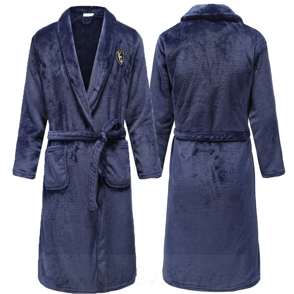 PLUS SIZE Flannel Men Robe Lounge Wear Thicken Warm Coral Fleece Sleepwear Nightwear Lingerie Loose Bathrobe Gown Home Clothes