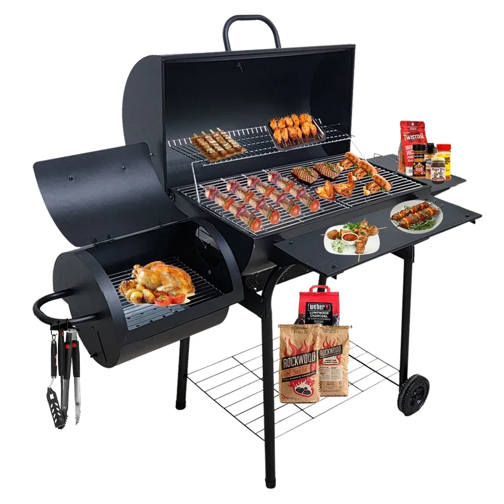 For Triple Function Barrel Smoker Charcoal Barbecue Grill Offset Heavy Duty Barbecue Barbecue Smoker Barrel with Chimney