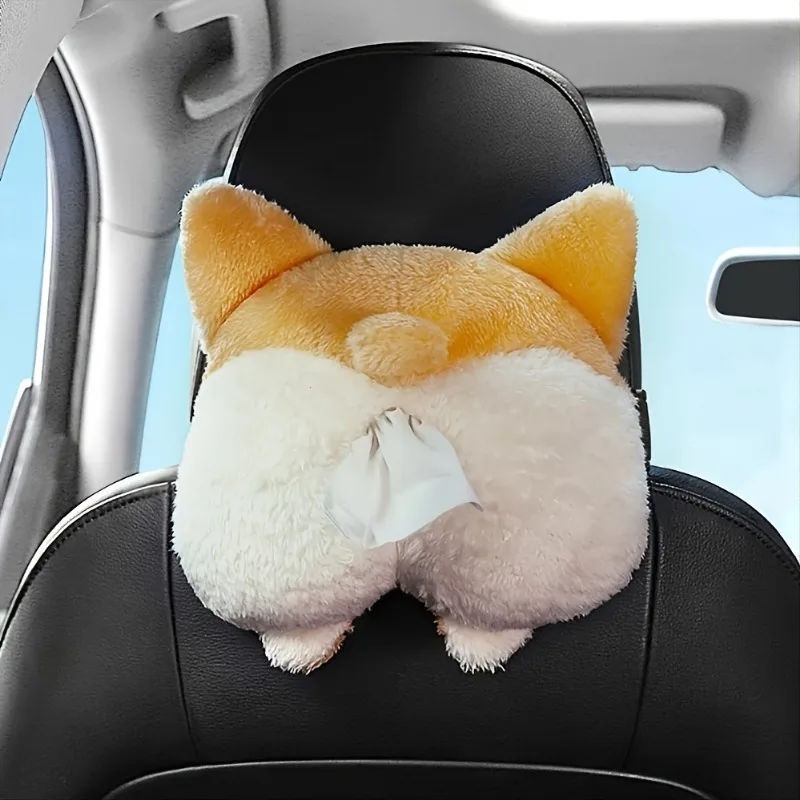 Cute Corgi Car Tissue Box Holder - Adorable Plush Corgi Design, for Car Rides, Fun Accessory for Pet Lovers, Car Tissue Holder