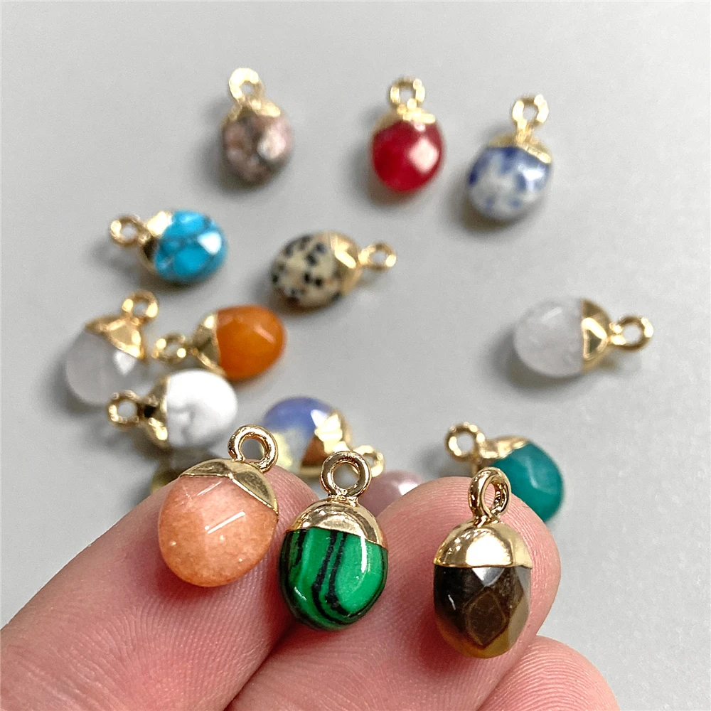 6x10mm Félkegyelmű faceted Ovál Alak Kő Medál chalcedony Kvarc howlite charms számára ékszer Gyártás DIY Fülbevaló accessor 5db