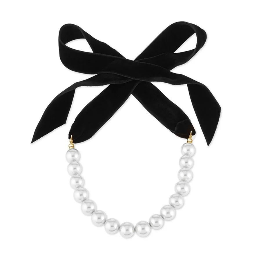 Punk lange breite schwarze Samtband Choker Fliege simuliert-Perle Perlen Charm Kragen Halskette Gothic Schmuck Neujahr Geschenke – Detail 8