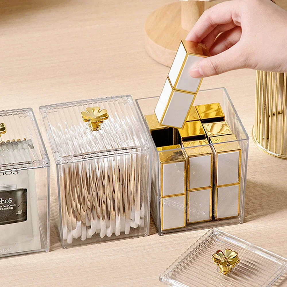1PCS Acrylic Transparent Sto Swabs Dust-Proof Makeup Removal Cotton Lipstick Cosmetics Container Desktop Organizer New