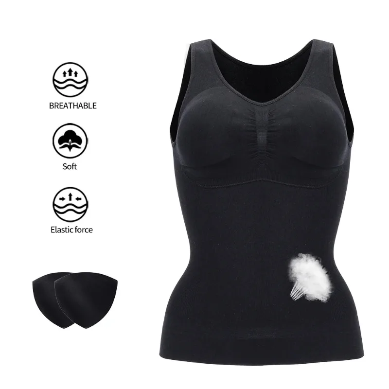 Women 'S Tank Top Body Shaper กับแผ่น Slimming ชุดชั้นในแบบถอดได้ Pad สำหรับสวมใส่สบาย Shapewear