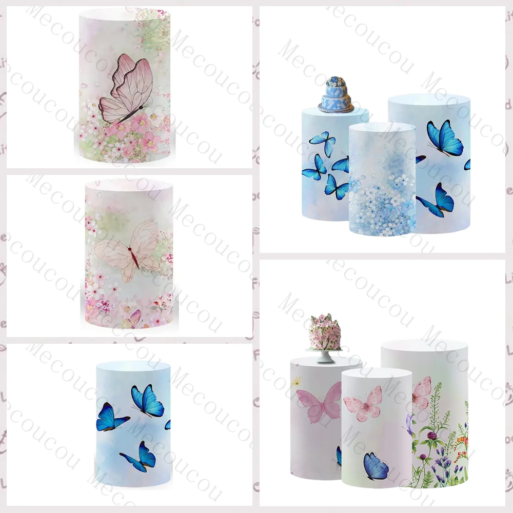 

Синий и розовый бабочка, цветок, тематический фон, индивидуальный детский день рождения, вечеринка, колонна, крышка, основа для торта, украшение, реквизит