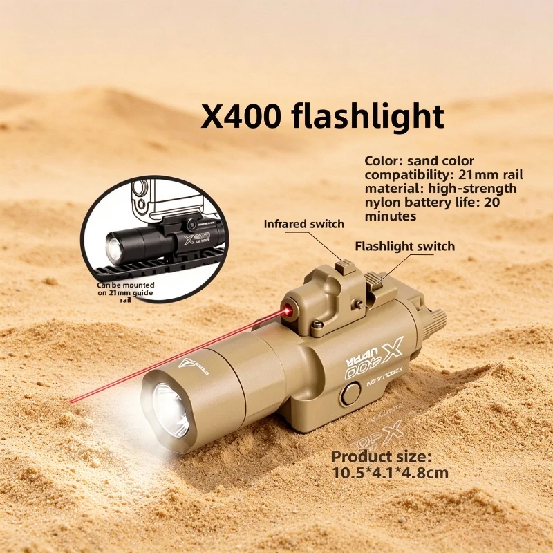 X400 Multi-purpose Outdoor Hand Torch Dual Switch Design Bright LED Lamp with Auxiliary Positioning Light for Climbing Camping