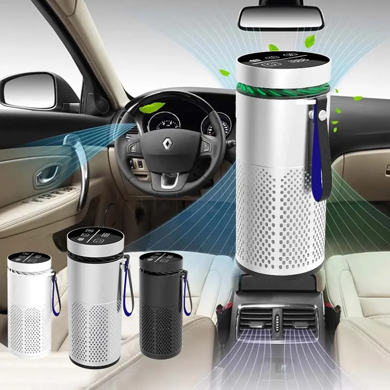 Smart Touchscreen Portable Car Air Purifier Filter Negative Ion Ozone USB Rechargeable Air Cleaner for Vehicle Home Office