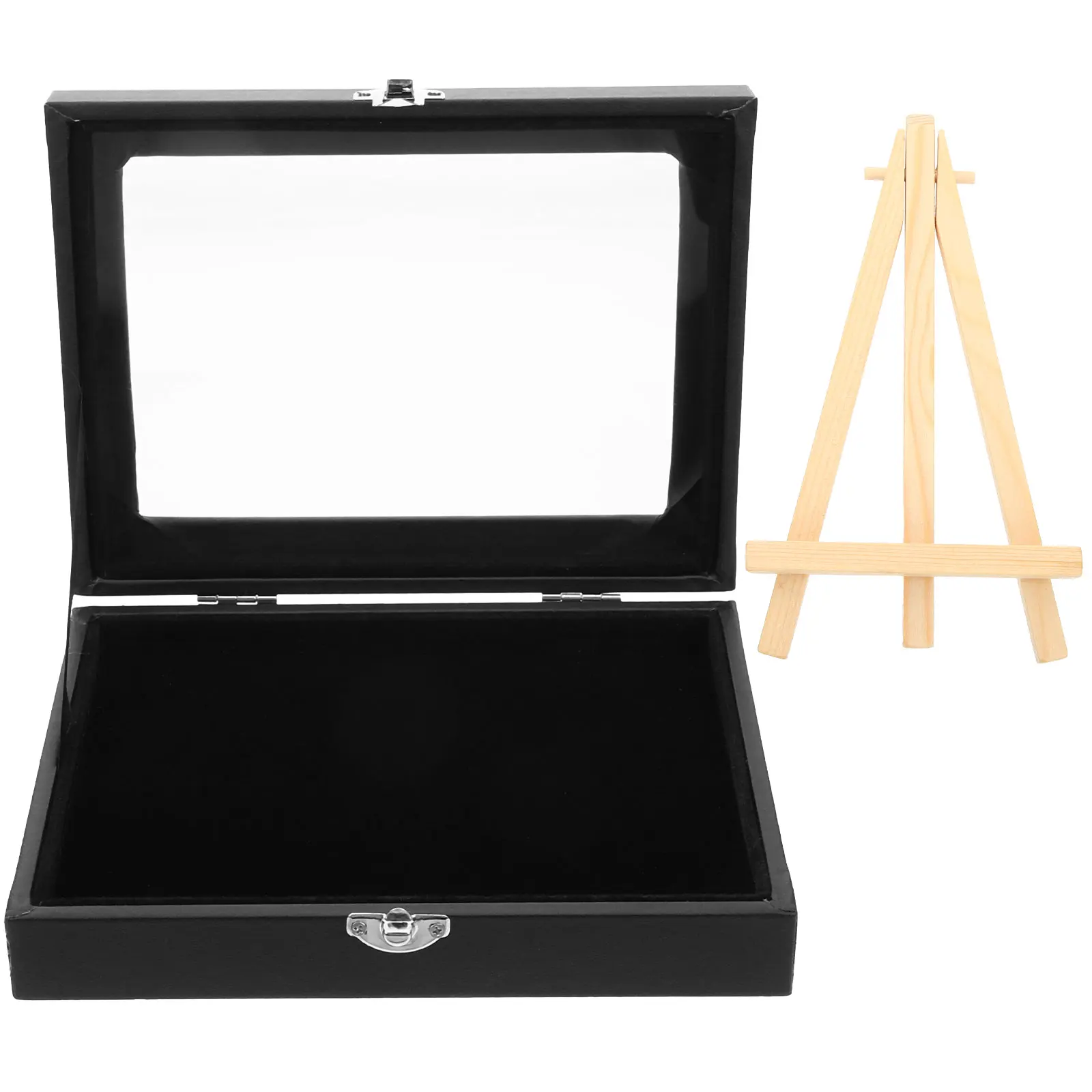 

Medal Display Box Transparent Brooch Pin Storage Case Desktop Jewelry Organizer Cabinet Tripod Black Small Size Award Badge