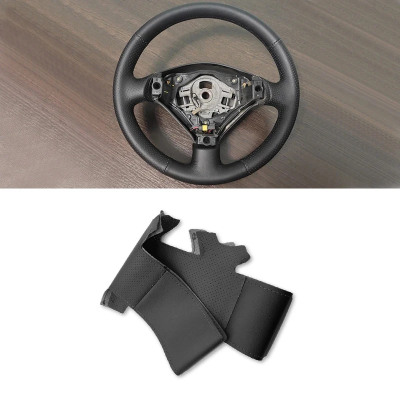 

For Peugeot 307 2001-2008 307 SW 2005-2008 Black Perforated Microfiber Leather DIY Hand-stitched Steering Wheel Cover Trim