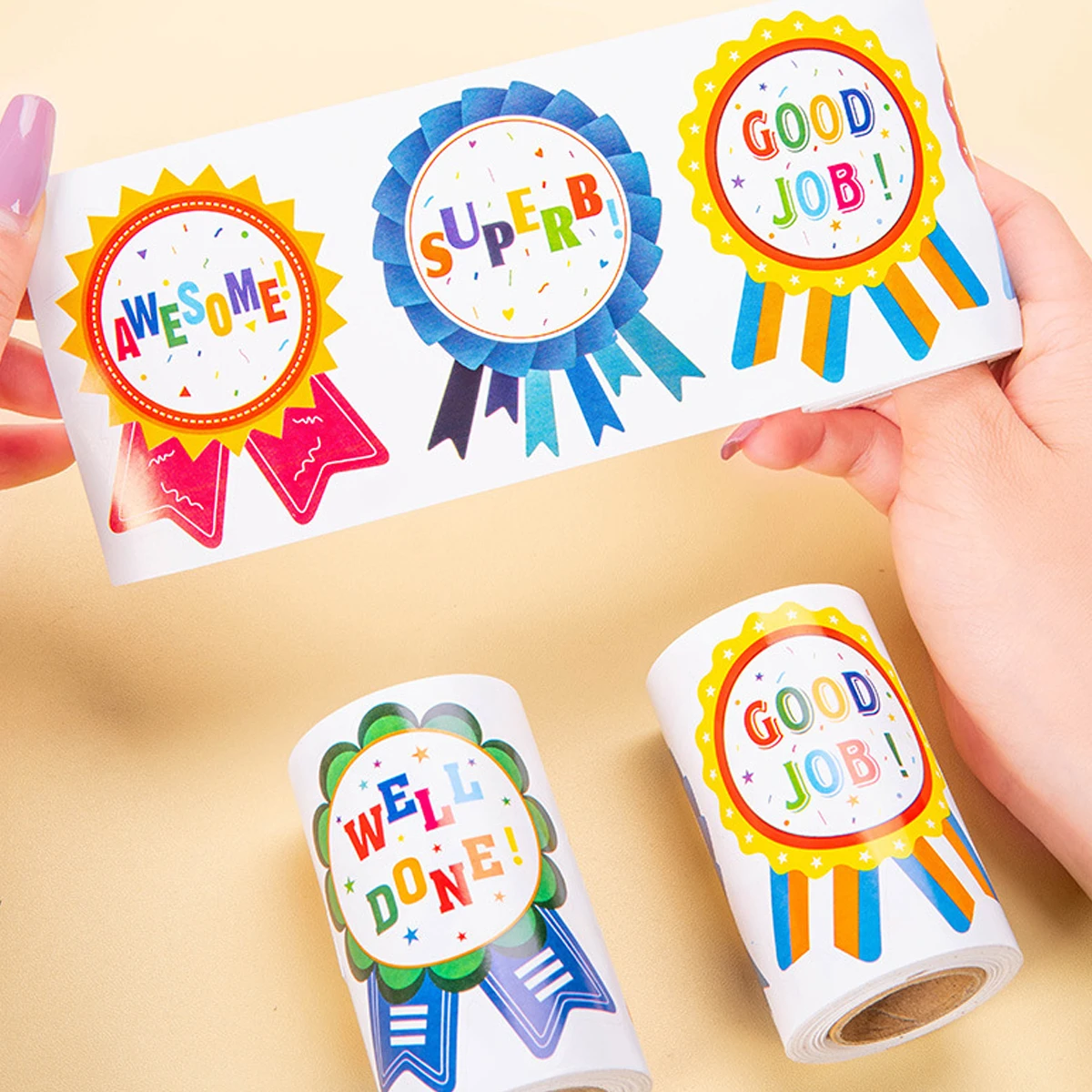 Cartoon English Award Medal Sticker Pupils Are Encouraged to Stick SUPERB GOOD JOB Excellent Corsage Sticker Material Shape Size