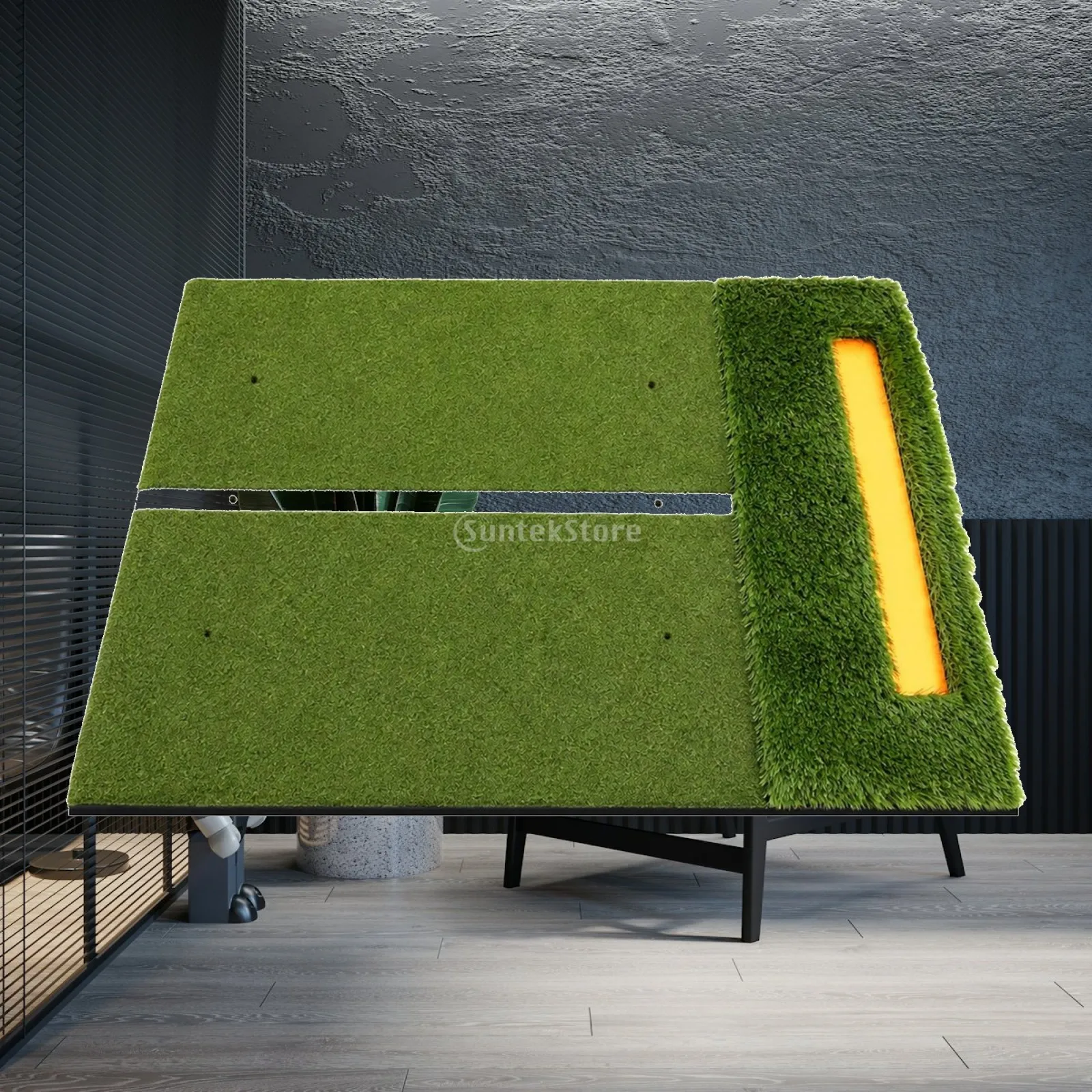 Double Layer Golf Swing Practice Pad for Chipping and Putting Training Turf Surface with Alignment Lines and Ball Holder