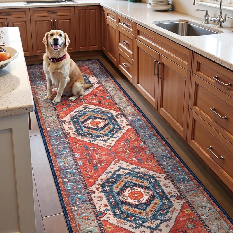 

Коврик для бегуна в богемном стиле, ретро легкие роскошные кухонные ковры, модные креативные нескользящие коврики для машинной стирки, коврики для коридора Tapis