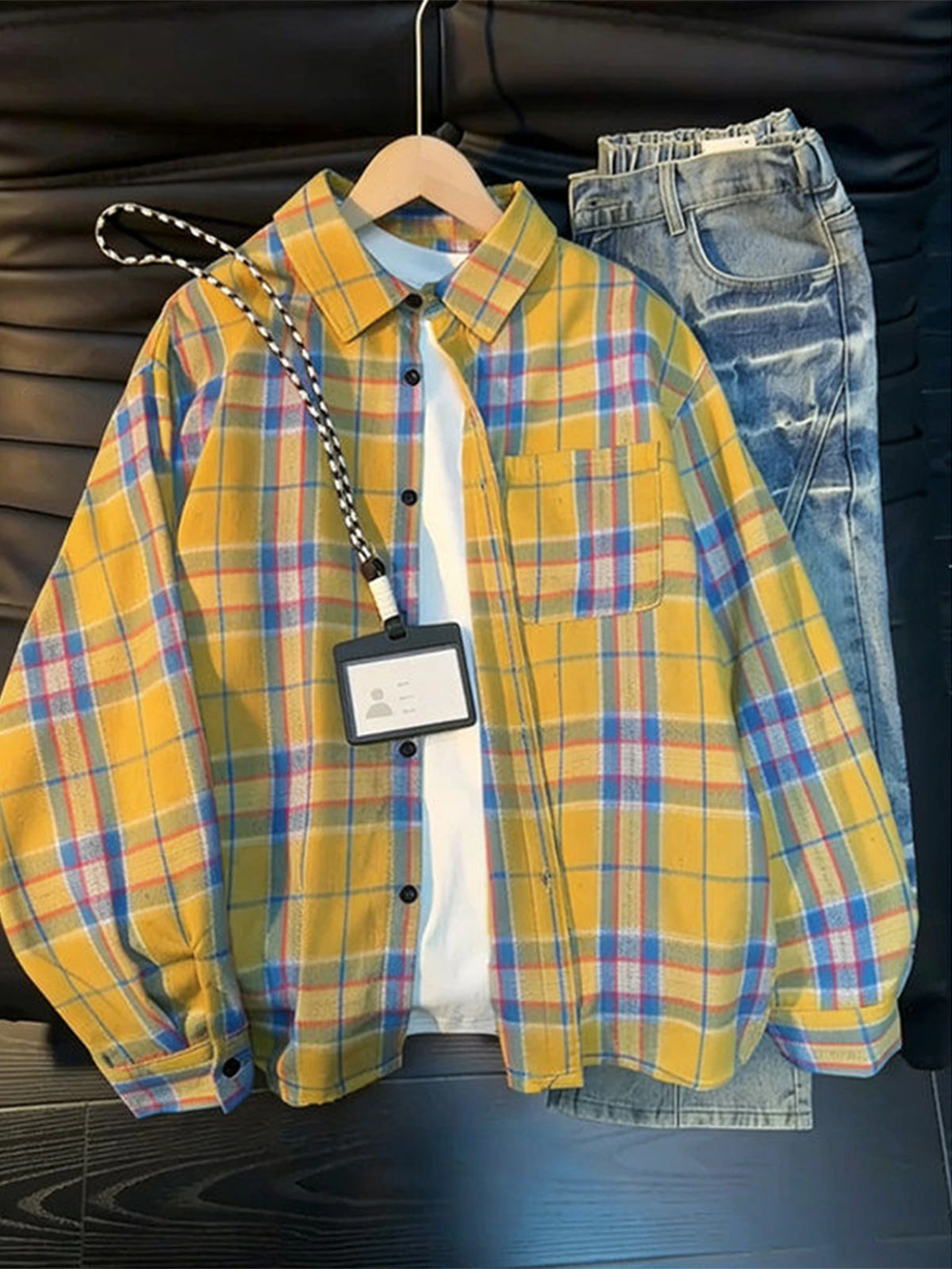

Vintage Plaid Long Sve irt Men's Women's Spring Autumn American Retro Layering Couple's Cheered irt Coat Casual Sle