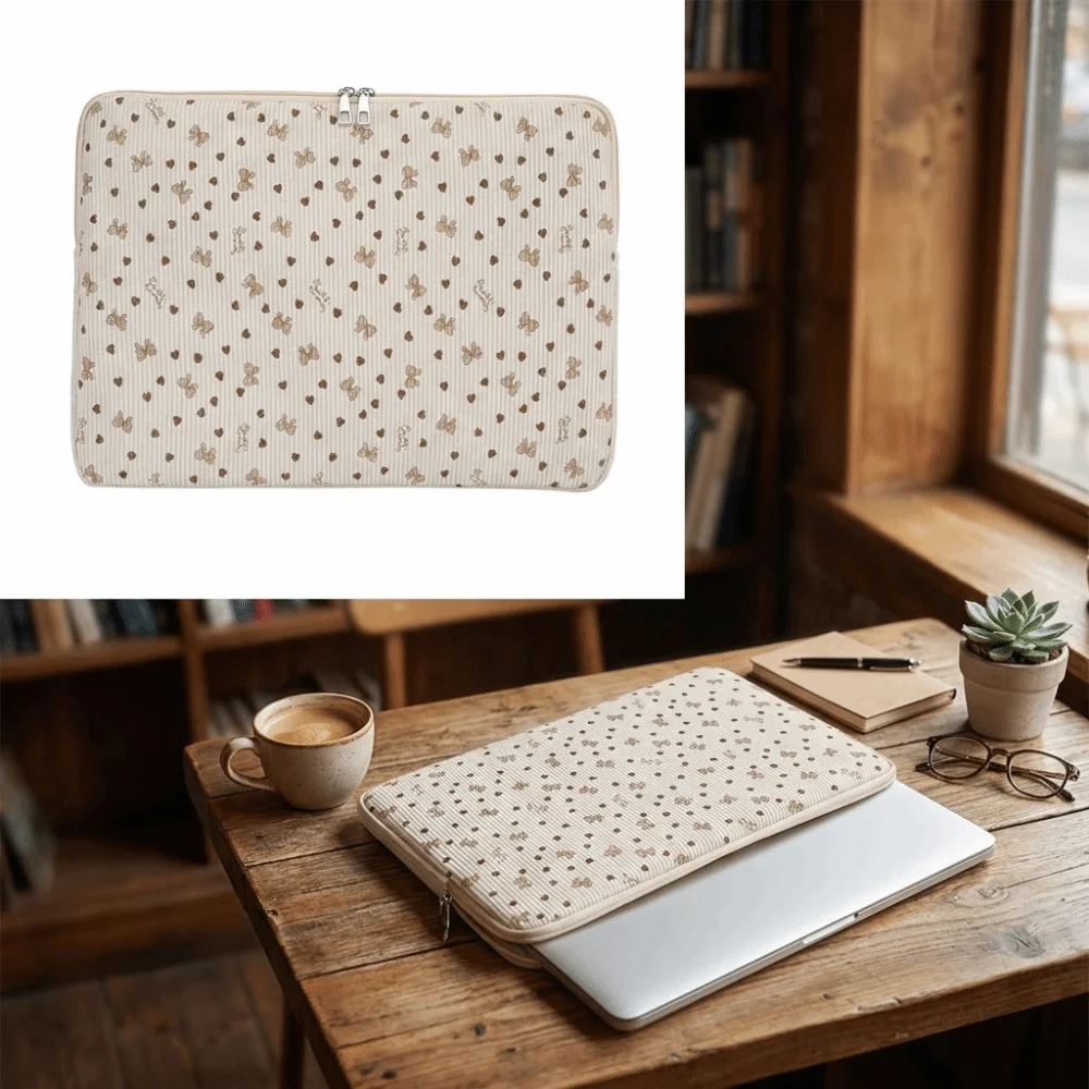 New Corduroy Laptop Case Flower Print Protective Laptop Sleeve Shockproof Lightweight Tablet Protective Pouch School