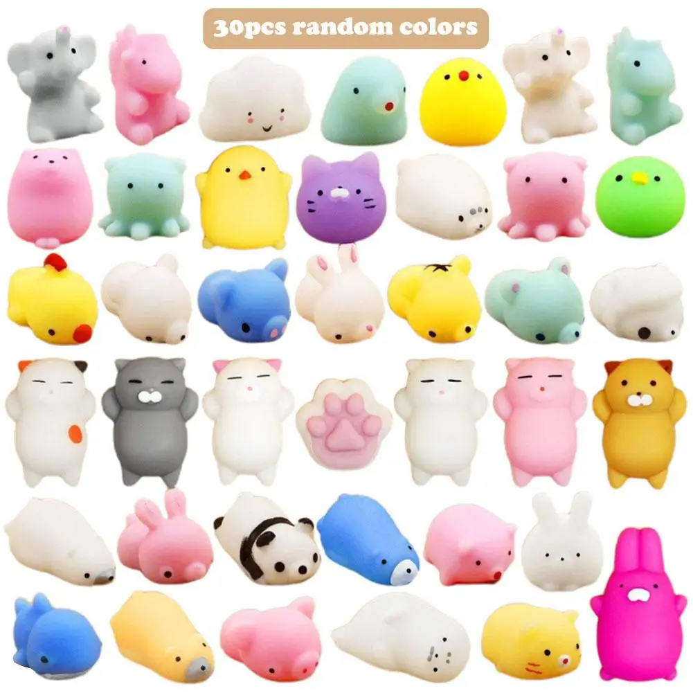 Kawaii Mini Toys Birthday Gifts 30pcs Animal Squishies, Stress Relief Cat, Panda Squeeze Toys, Party Gifts