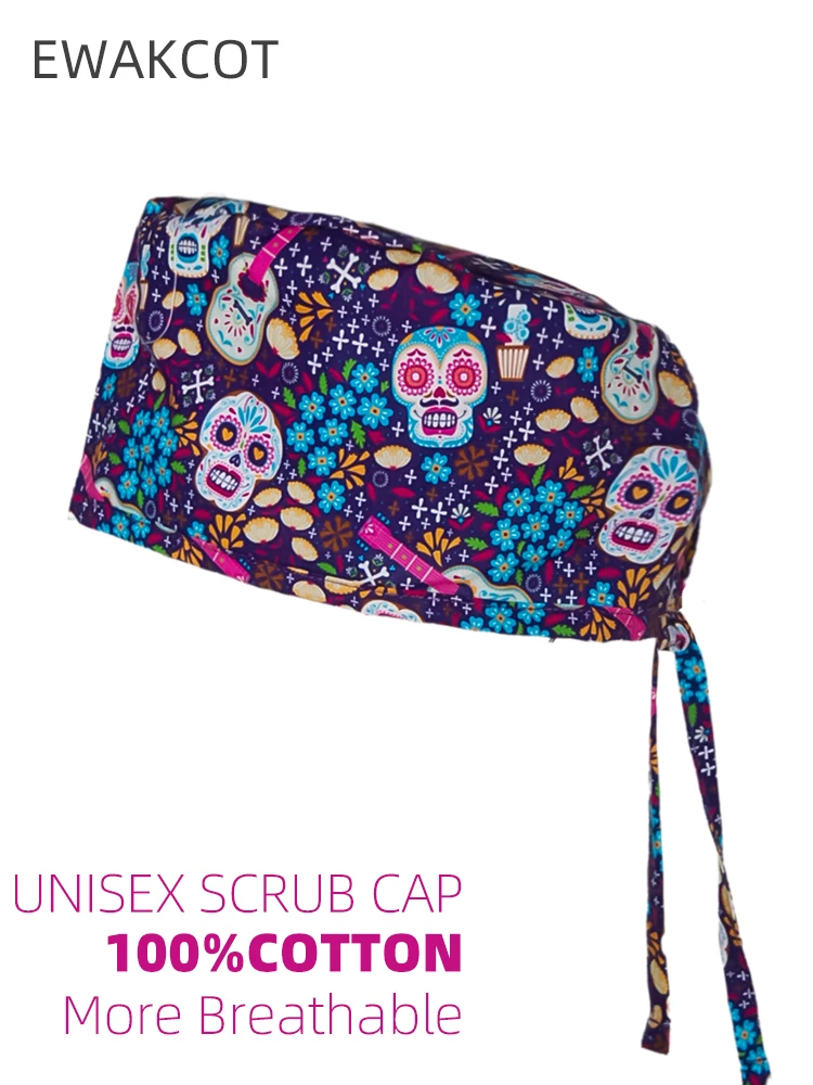 Gorro de enfermería con estampado de Halloween para hombre y mujer, gorro de algodón para cirujano, gorro de chef veterinario dental, gorro quirúrgico, gorros de enfermera médica