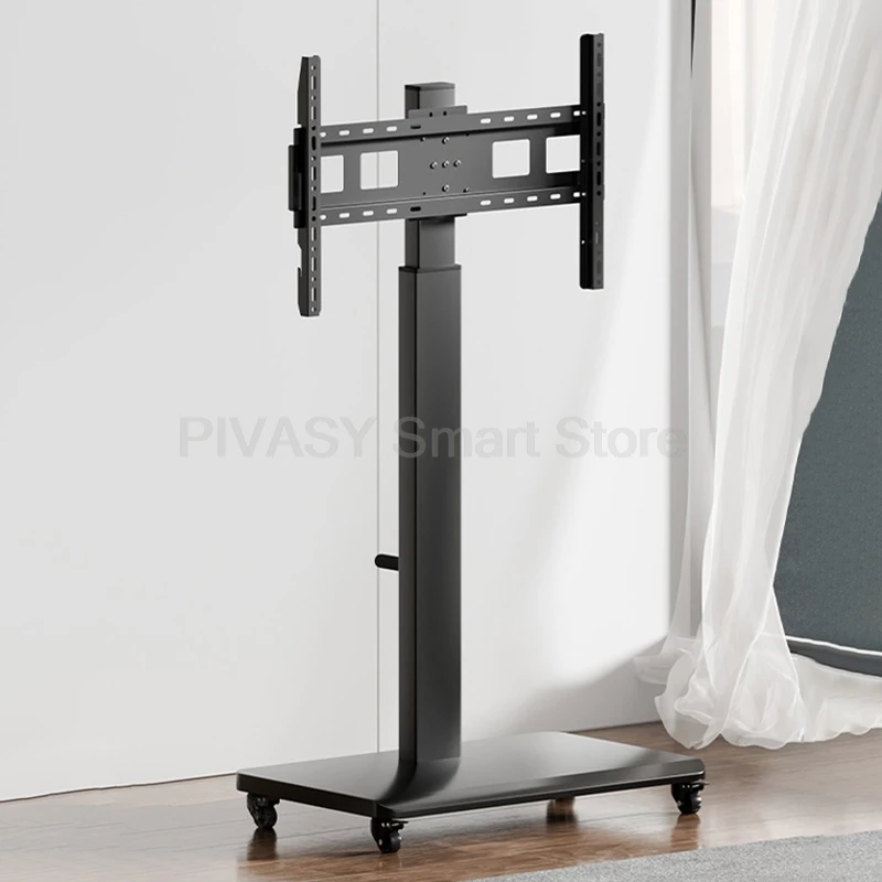 

Напольная подставка для телевизора с ручным подъемником, вращающийся портретный пейзажный экран, подвижное универсальное крепление на 360° ° Ролики регулируемой высоты