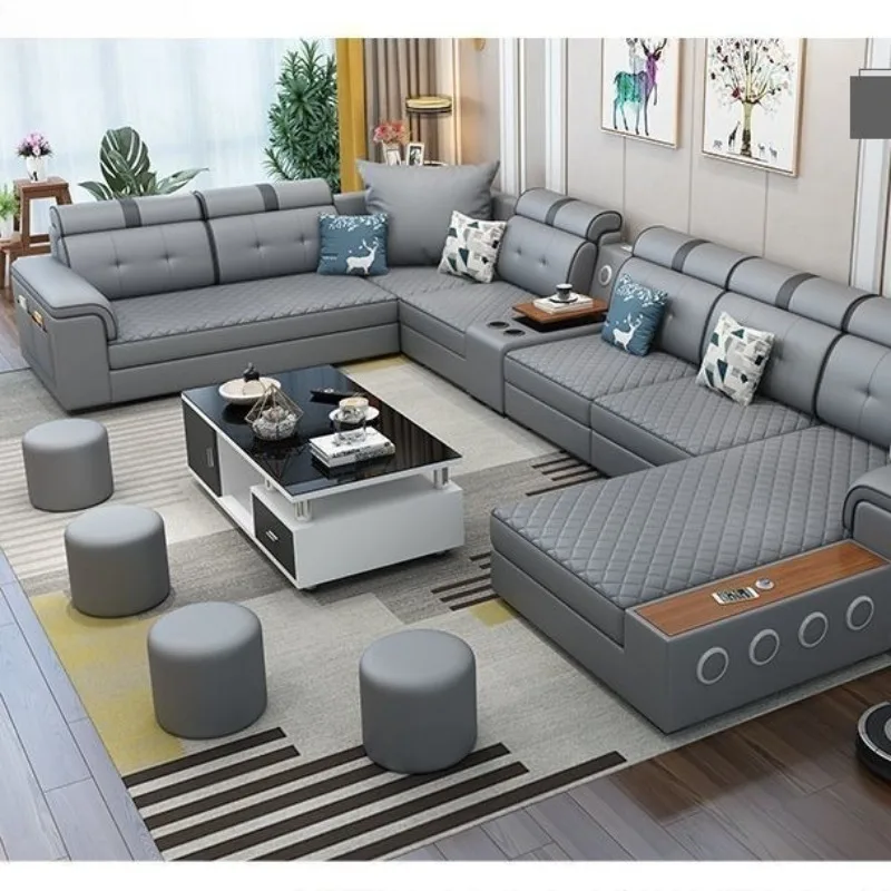 Modern simple technology cloth sofa living room complete combination size U-shaped concubine multi-functional fabric sofa