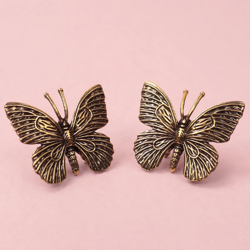 Solid Pure Brass Butterfly Figurines Miniatures Desktop Ornament Antique Copper Insect Statue Home Decoration Craft Accessories