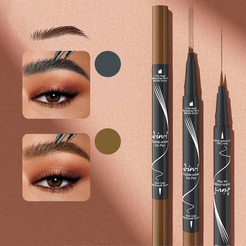 Crayon à sourcils à double extrémité, imperméable, longue durée, avec Micro-embout, aspect 4 broches, brosse et sourcils, précision naturelle V0Z7