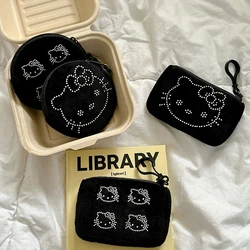 Cute Cartoon KT Cat Plush Coin Purse Portable Black Plush Money Change Pouch For Girls Earphone Small Storage Bag Wallet