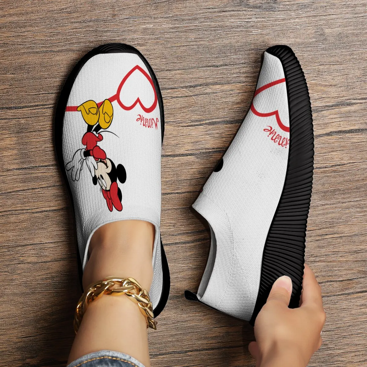 

Белые слипоны с изображением Минни Маус, женские слипоны для бега, тенниса, прогулок, подарок для мамы, женские кроссовки