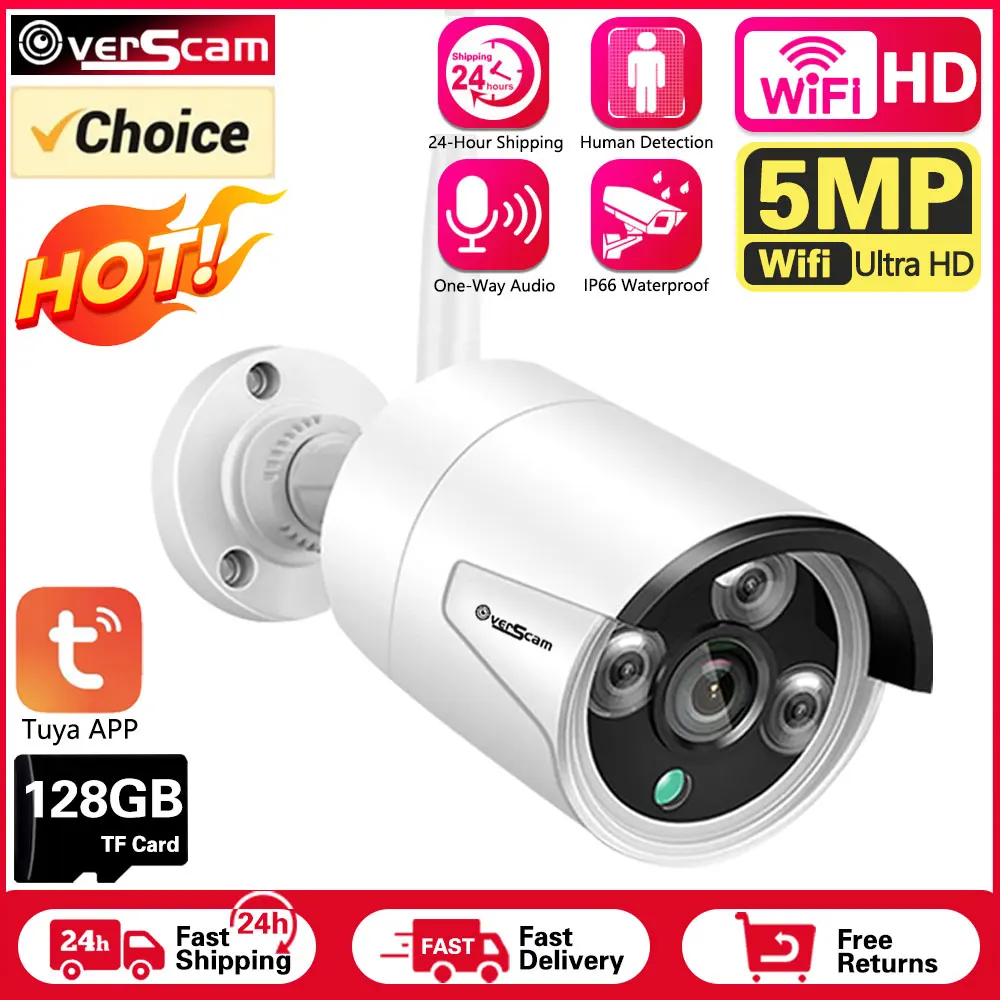 

5MP Tuya Smart Life Home Human Detect Camera Audio Outdoor Street Wifi CCTV Infrared Night Vision Bullet sSecurity Protection