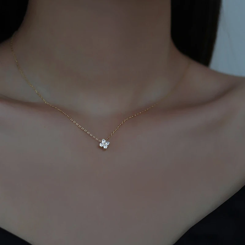 Jkeli 100% 925 Sterling Silver Super Flash Four Zircon Necklace for Women Simple INS Gold Silver color Clavicle Chain Jewelry