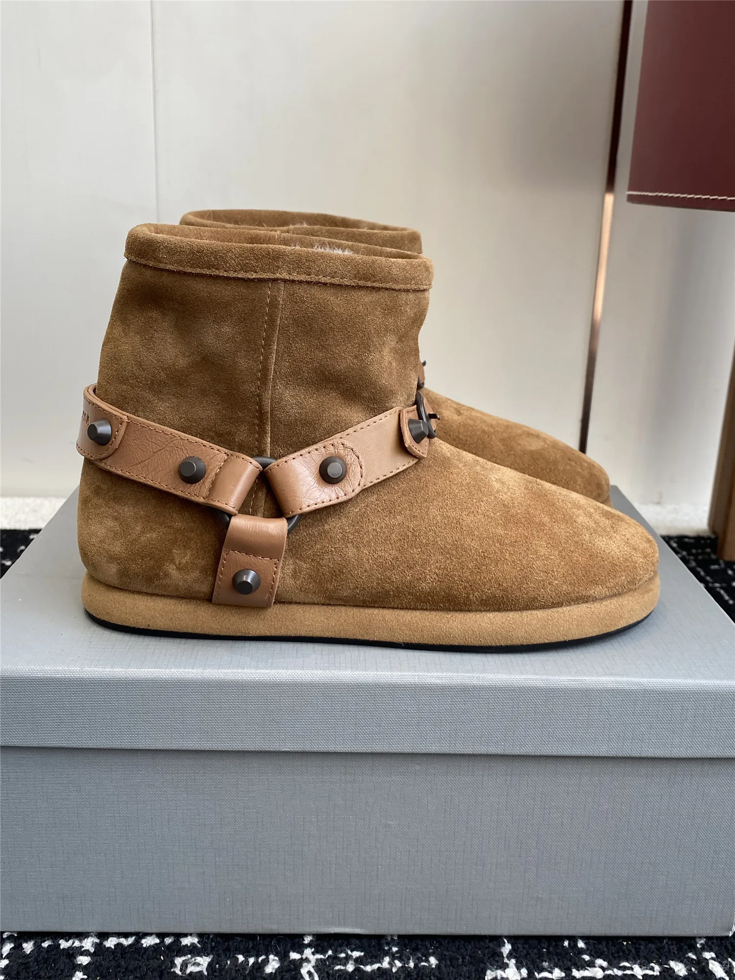

Winter Thiened Woolen Belt Bule ort Boots Women's High Version Snow Boots Fur Inteated Cotton oes Warm Flat Heel