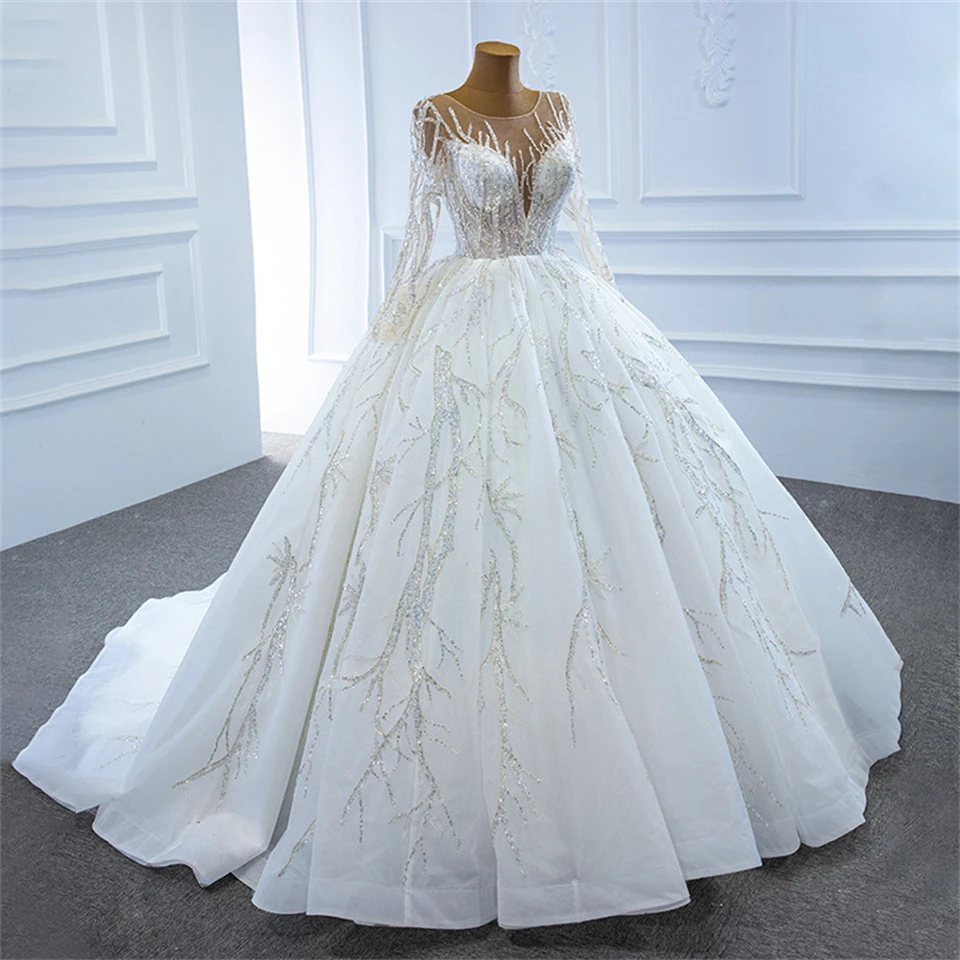 Customized Shiny Sequins Appliques Illusion Ball Gown 2026 Wedding Dresses For Woman Sweep Train Bridal Gowns Vestidos De Novia