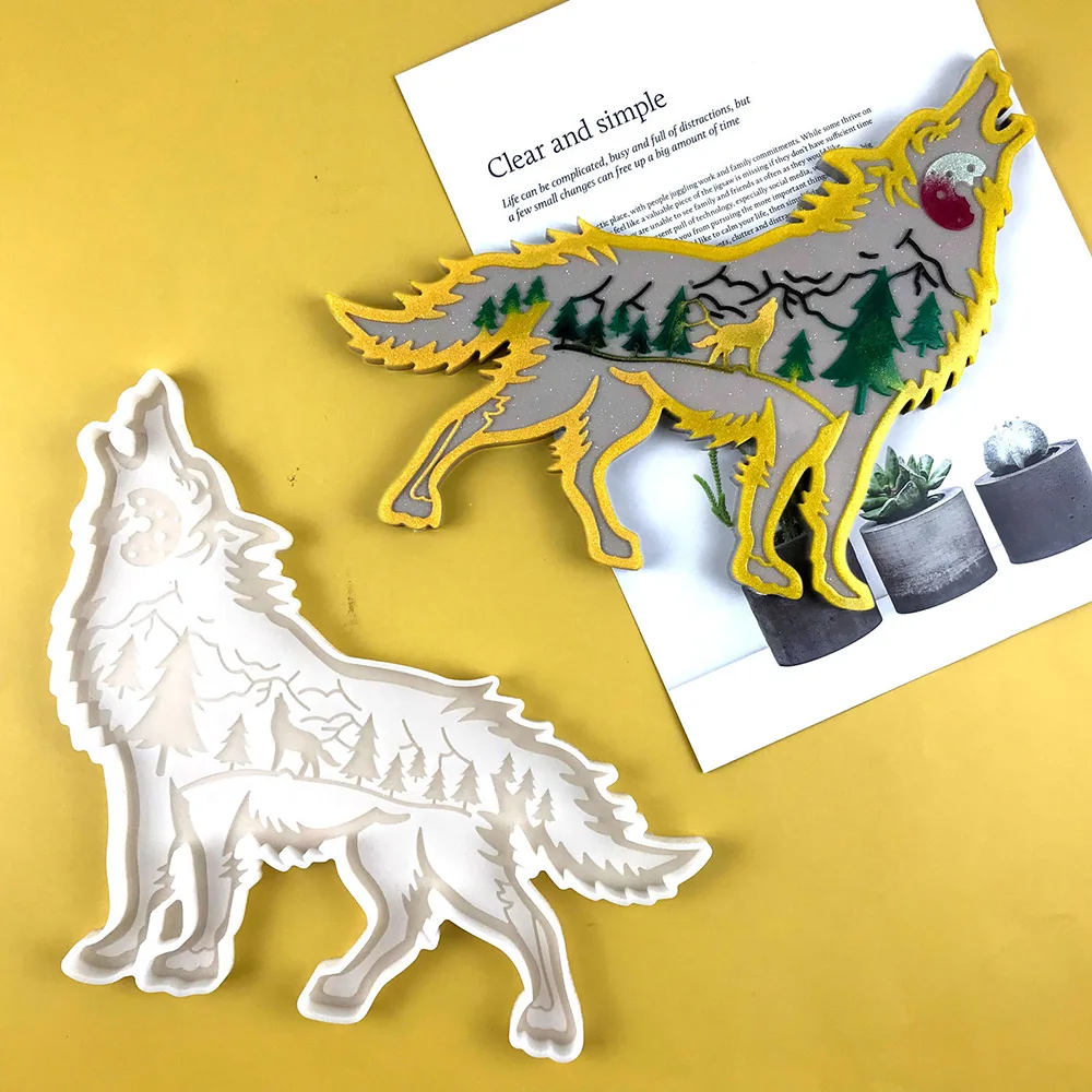 Christmas Wolf Ornament Silicone Mold Diy Wall Innovative Epoxy Resin Crafting Making Tool  Home Decoration Festival Supplies