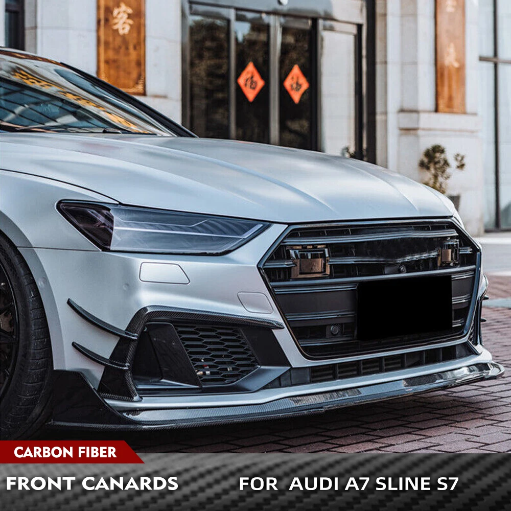 

Car Front Bumper Side Fins Splitters Spoiler for Audi A7-sline S7 2019 2020 Carbon Fiber Trunk Trim Decoration Fog Light Cover