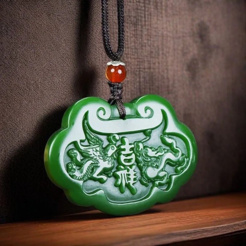 

Натуральный кулон из яшмы из Внешней Монголии (Синьцзян) для мужчин и женщин, приносящий удачу.