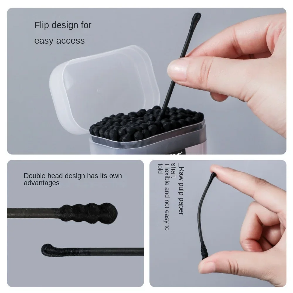 

New One-time Cleaning Ear Pick Makeup Nail Cotton Swab Double Head 2 in 1 Black Ear Scoop Tool