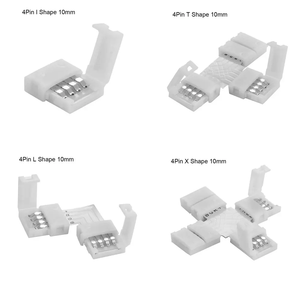 1 Pc 4Pin LED Strip Connector L T Cross Shape PCB Corner Connector For RGB 3528 5050 Clip-on Coupler Led Strip Light Accessories