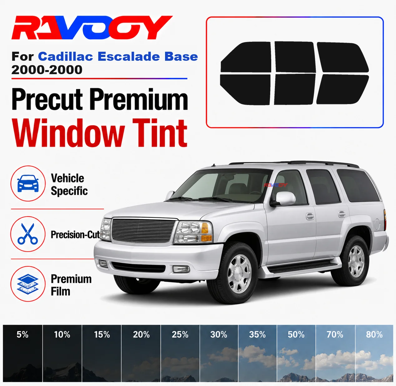 Premium Precut Window Tint Kit Front Windows Rear Windows Rear Windshield For Cadillac Escalade Base 2000-2000 Nano Ceramic Film