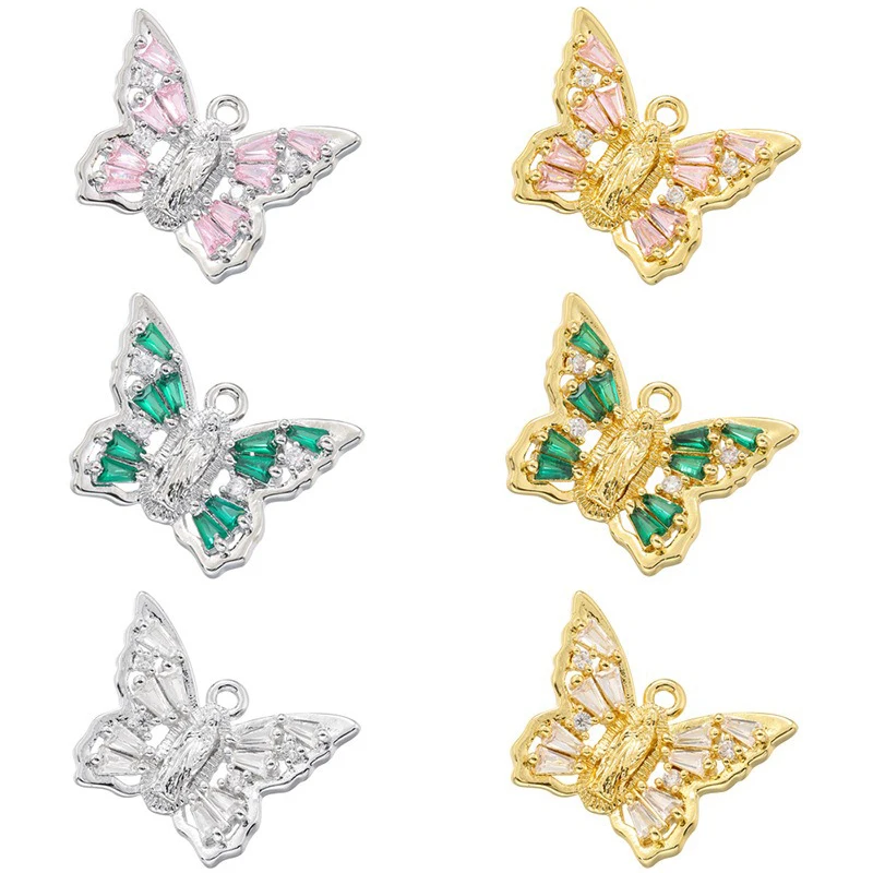 

3 Pcs Luxury Micro Paved Zircon Butterfly Pendants Virgin Mary Bow Ladies Charms Homemade Necklace Accessories Wholesale