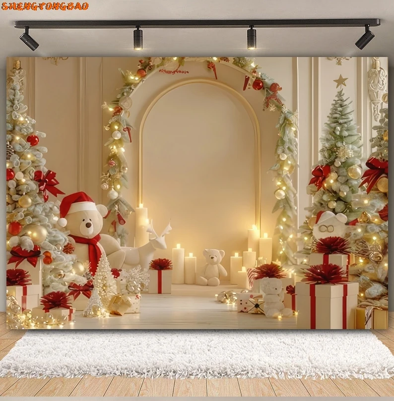 عيد ميلاد سعيد التصوير خلفية الشتاء الثلوج شجرة عيد الميلاد الموقد سانتا كلوز الأسرة حفلة خلفية ديكور استوديو الصور الدعامة