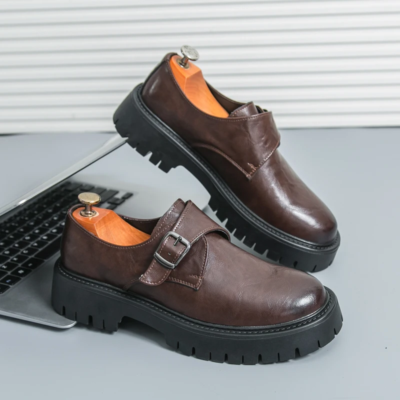 

Мужские лоферы из ПУ с круглым носком, на толстой подошве, увеличивающие рост, повседневные, модные, классические, удобные, деловые туфли