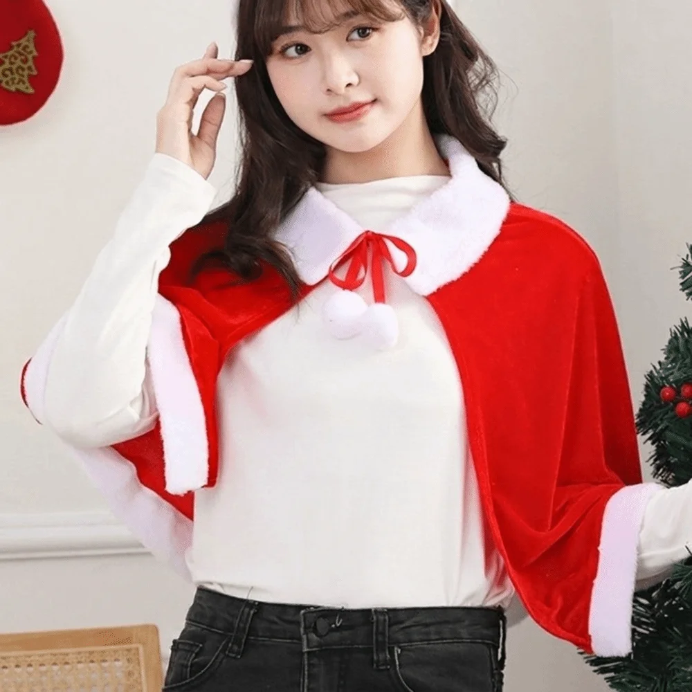 Einfacher Polyester-Weihnachtsumhang, Dicker Damen-Poncho, Warmer Weihnachtsumhang für Herbst und Winter – Detail 6