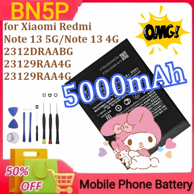 

100% New 5000mAh BN5P for XIAOMI Redmi Note 13 5G/Note 13 4G 2312DRAABG 23129RAA4G 23129RAA4G Mobile Phone Battery +Tools