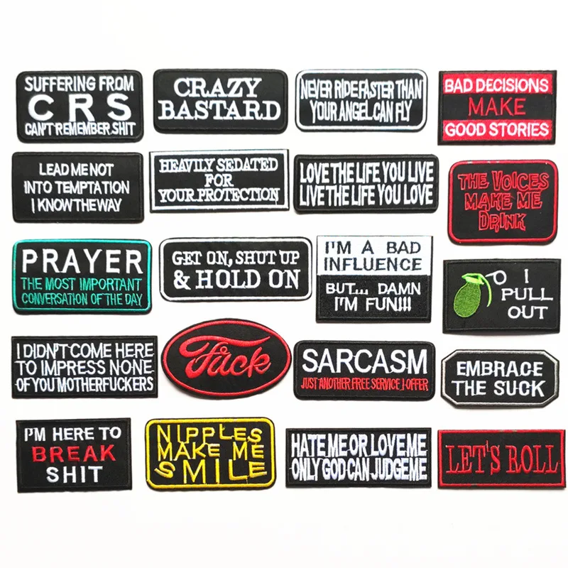 Fashion Patches Black White Letters Embroidery Clothing Stickers Iron On For T-shirt Patch Stripes Appliques Clothes