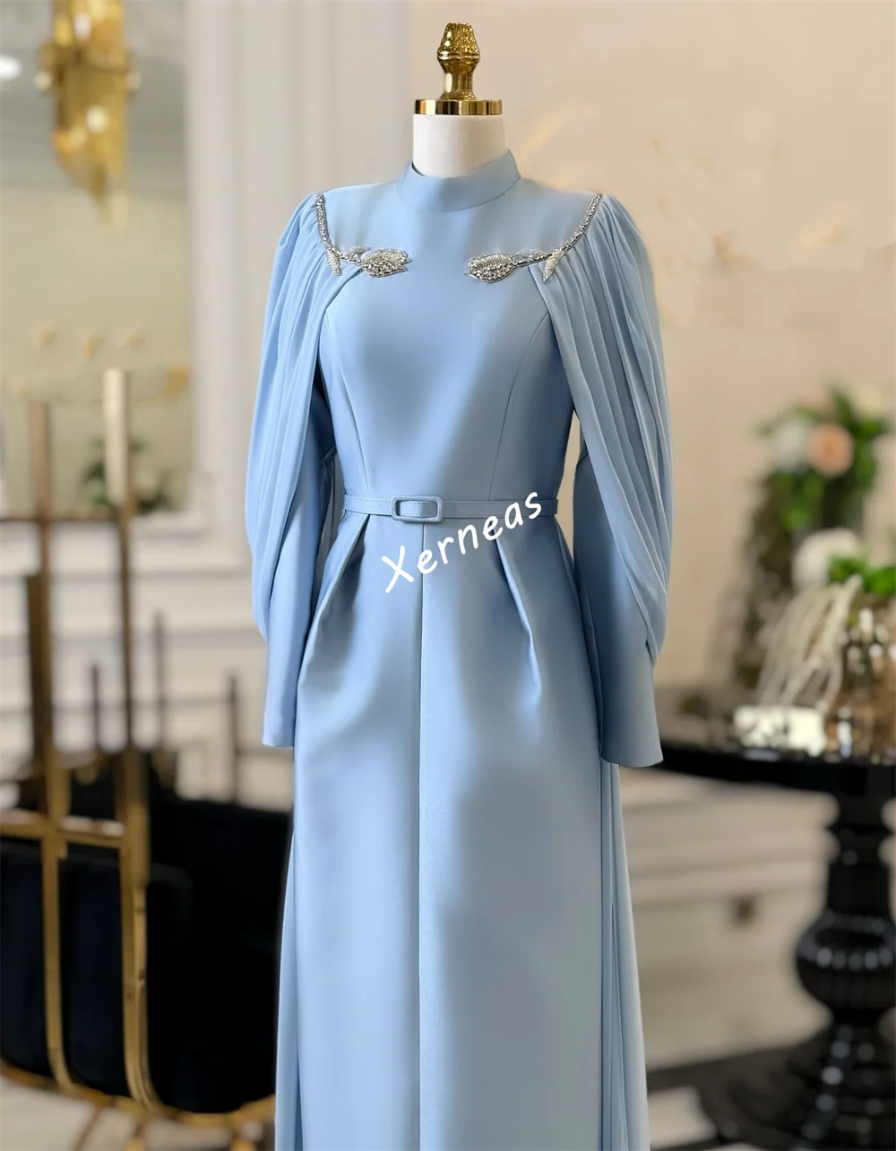 Abiti midi con colletto alto e fascia a pieghe in jersey personalizzati Occasioni su misura Donna Elegante abito da sera da sposa per feste Classico