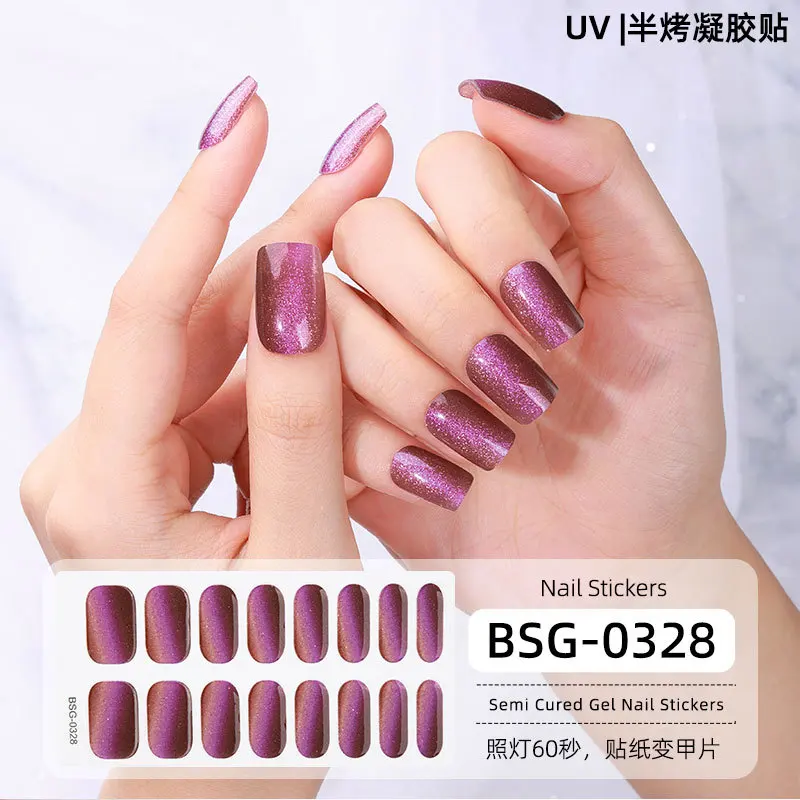 2024 ใหม่ Glitter Gradient กึ่งบ่มเจลสติ๊กเกอร์ LED UV เล็บเจลตาแมวเล็บสติ๊กเกอร์ตกแต่งเล็บ