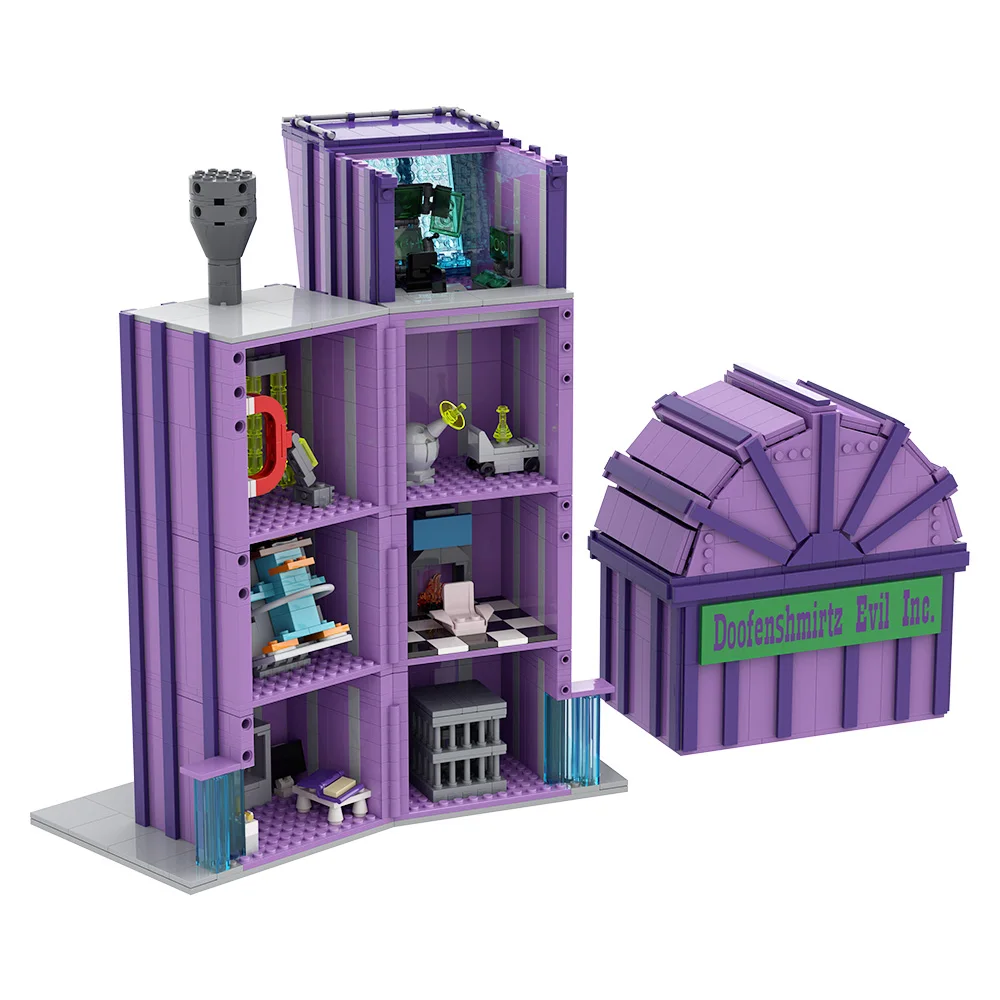 MOC Street View Evils Incorporatedss Building Blocks Model Doofenshmirtzs Architecture Bricks diy Assembled Toy Children Gift