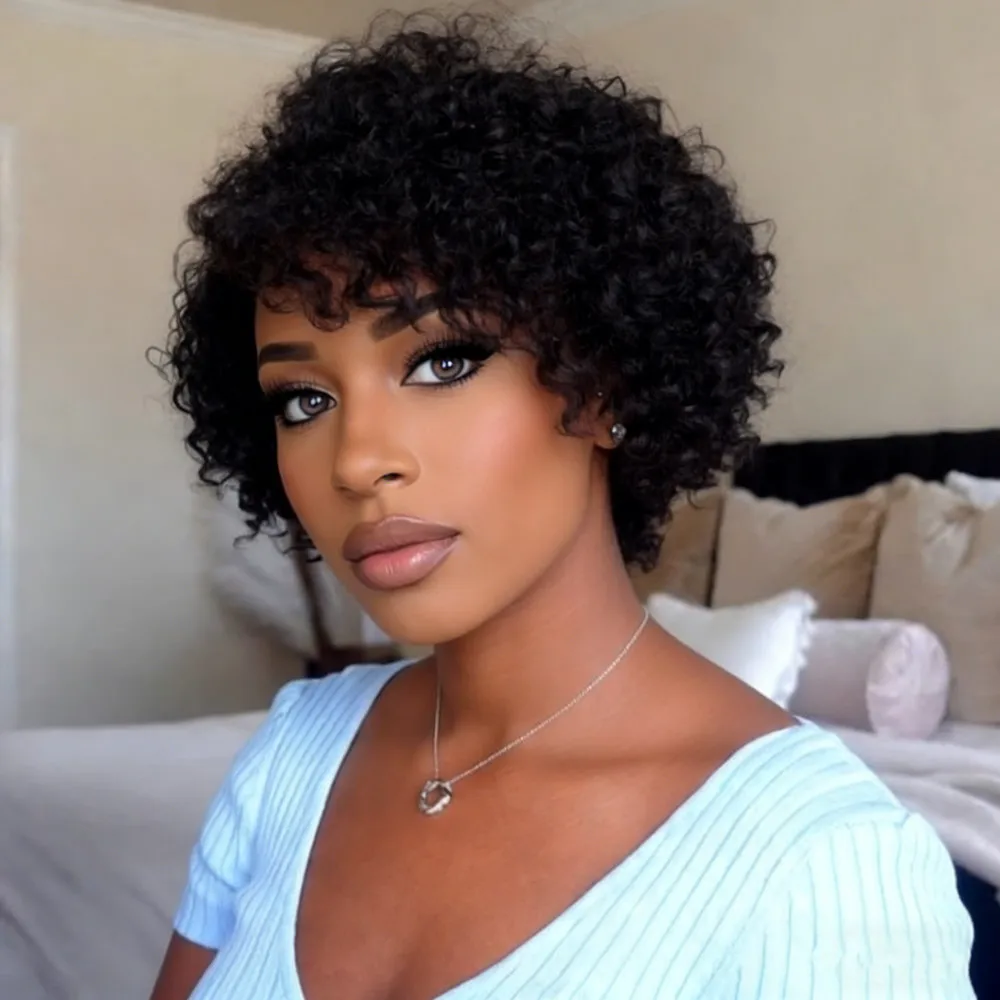 

Парик PIXIE WIG 13x4 с прозрачной кружевной основой, короткий кудрявый парик с прямой стрижкой, из натуральных человеческих волос, для женщин.