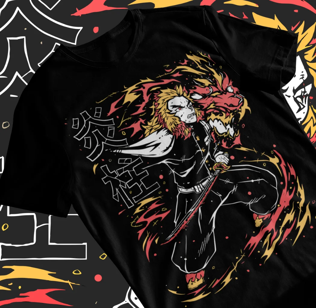 Kyojuro Rengoku T-shi RT Dämonentöter: Kimetsu no Yaiba Anime Dämon Sayaer Shirt Soft Tee