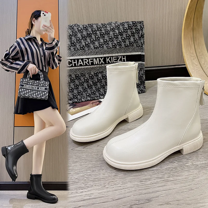 

Short Boots Short Tube Bare Boots British Style Elastic Slim Boots Versatile Back Zipper Women's Boots Trendy