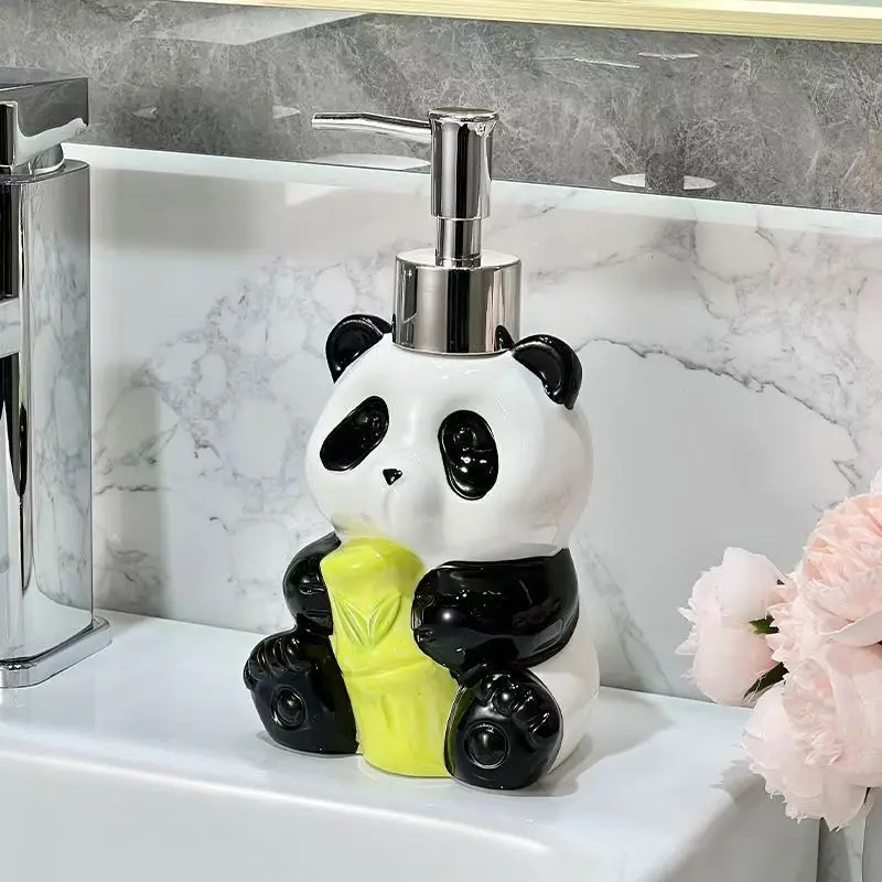 

Cute Animal Panda Ceramic Lotion Bottle Bathroom Accessories Shampoo Moisture Bottled Panda Soap Dish Household Soap Dispens