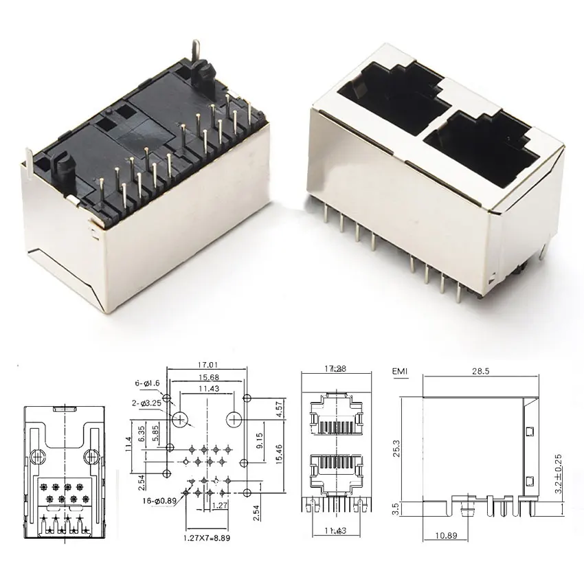 1PCS Plastic Metal RJ45 RJ49 Shield Network Jack 8 Pin PCB SMT/horizontal/vertical Board Female Socket Connector 8P8C 10P8C