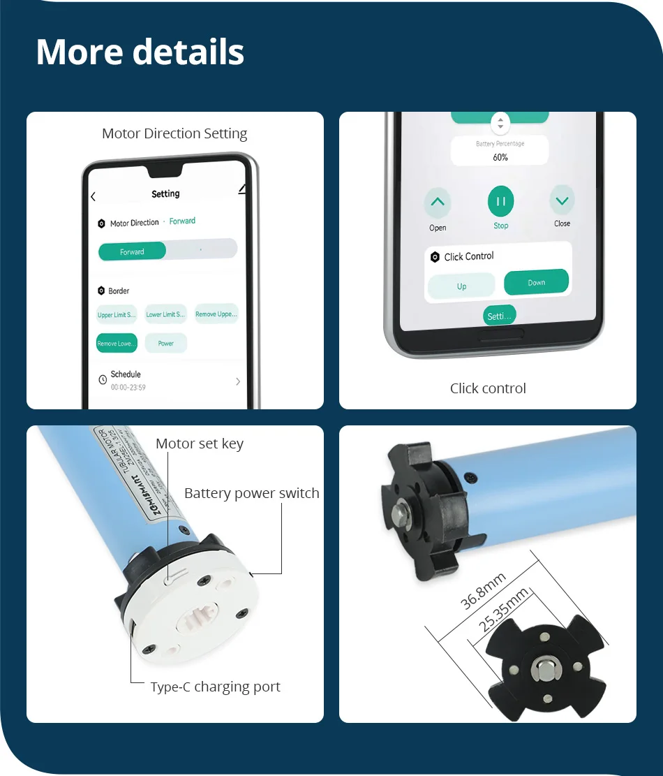 Zemismart Zigbee Rollos Motor Eingebauter Akku Funktioniert mit der Tuya Smartthings App Alexa Google Home Sprachsteuerung – Detail 11
